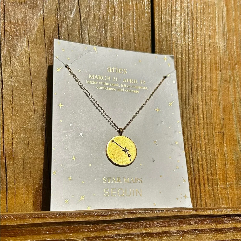 New Necklace Charm Sequin Star Maps Aries Gold